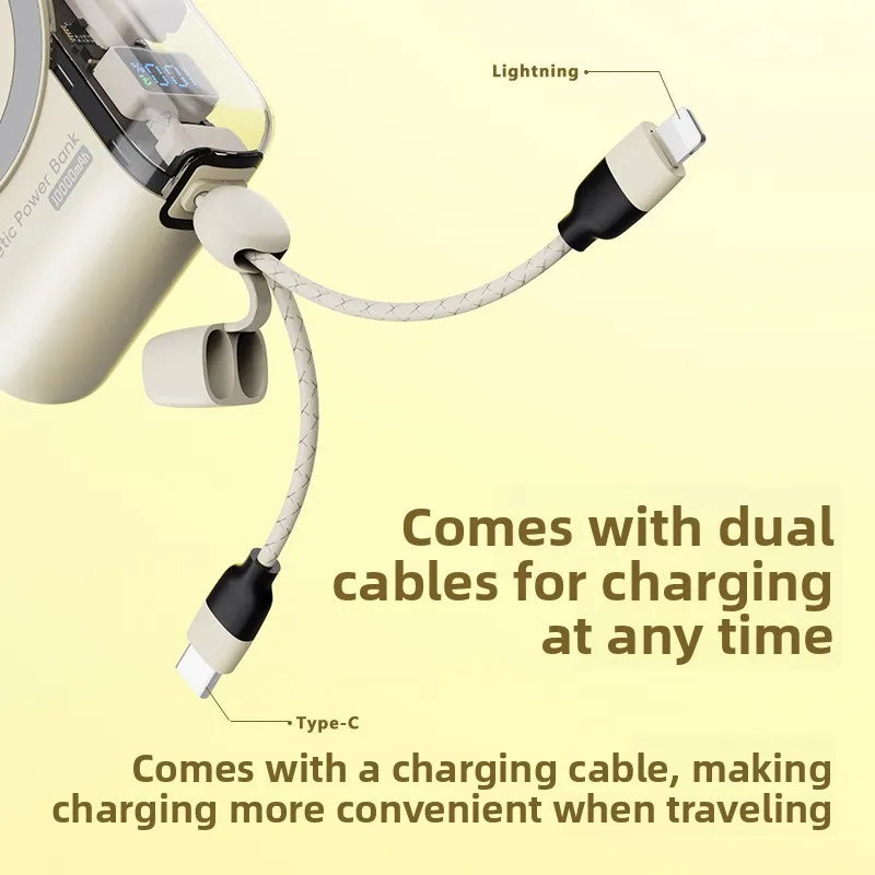 New 22.5W Comes with Dual-wire Power Bank 10000mAh Small Portable Fast Charging Large Capacity Digital Display Power Supply