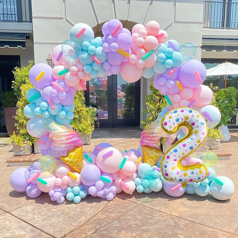 Pastel Donut Balloons Garland Kit Including Sprinkles Ice Cream Foil Balloon for Baby Shower Girl Birthday Party Decorations