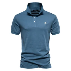 AIOPESON-Polo de manga corta para hombre, camisa 100% de algodón con bordado, Color sólido, marca Social, novedad de verano