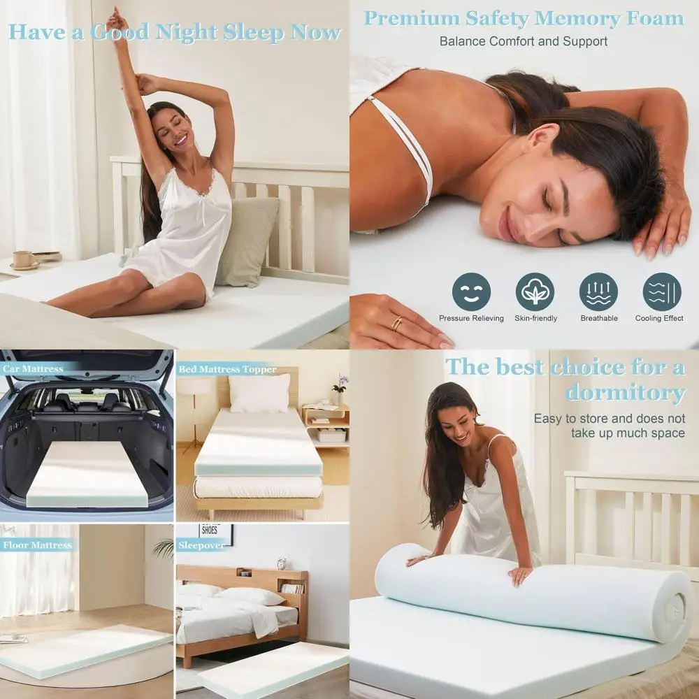 

3 Cot-Sized Cooling Gel Memory Foam Mattress Topper for Back Pain Relief, Dorm, RV & Camping, 75x30, White