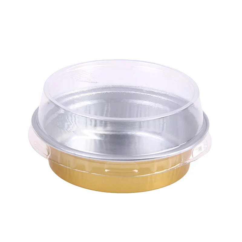 10Pcs 35ml Round Aluminum Foil Baking Mini Cake Pan Baked Pudding Baked Cheese Mousse Muffin Puff Cup Cake With Plastic Lid