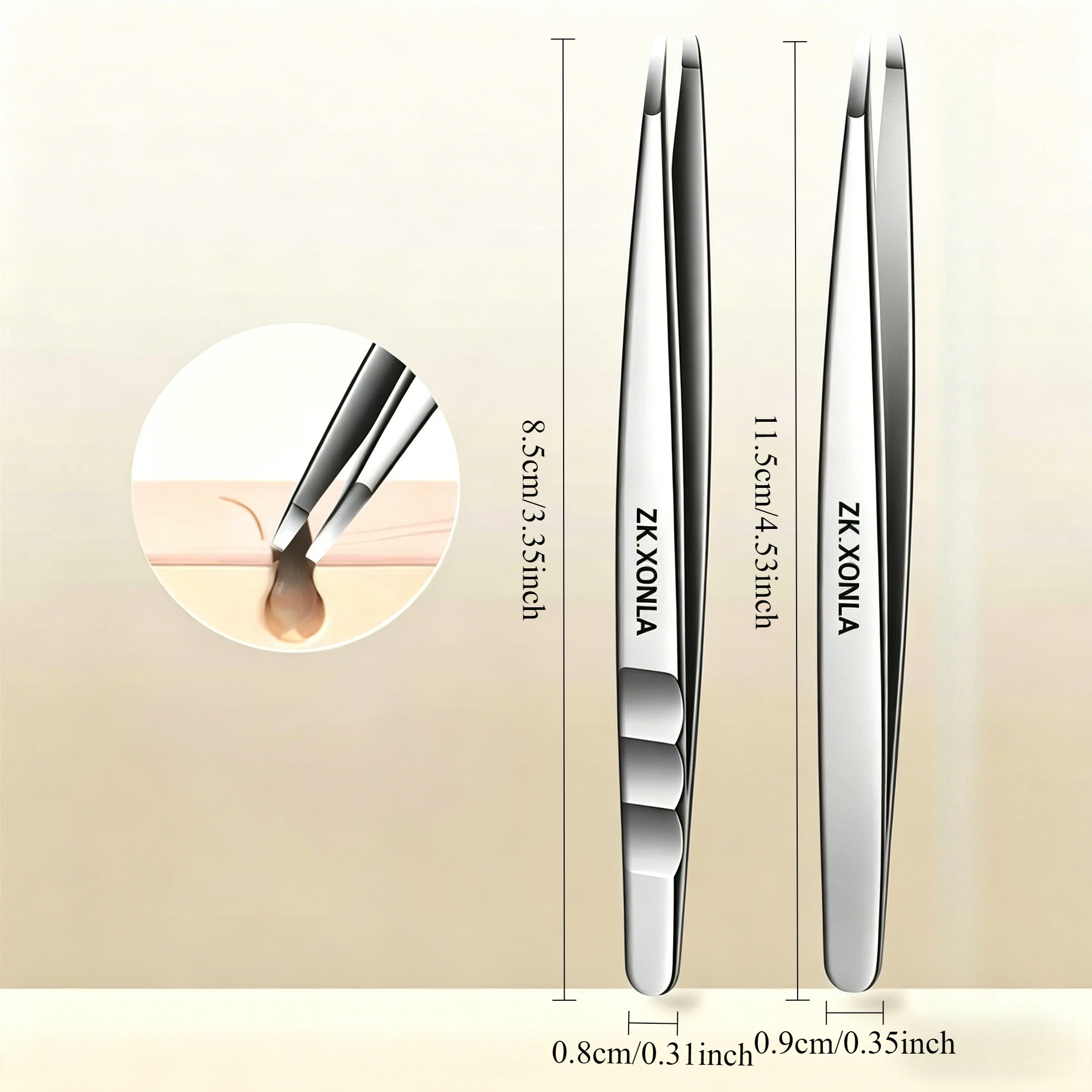 Precision Stainless Steel Eyebrow Tweezers Unscented Hair Removal & Grooming Tool, Durable Facial Care Accessory