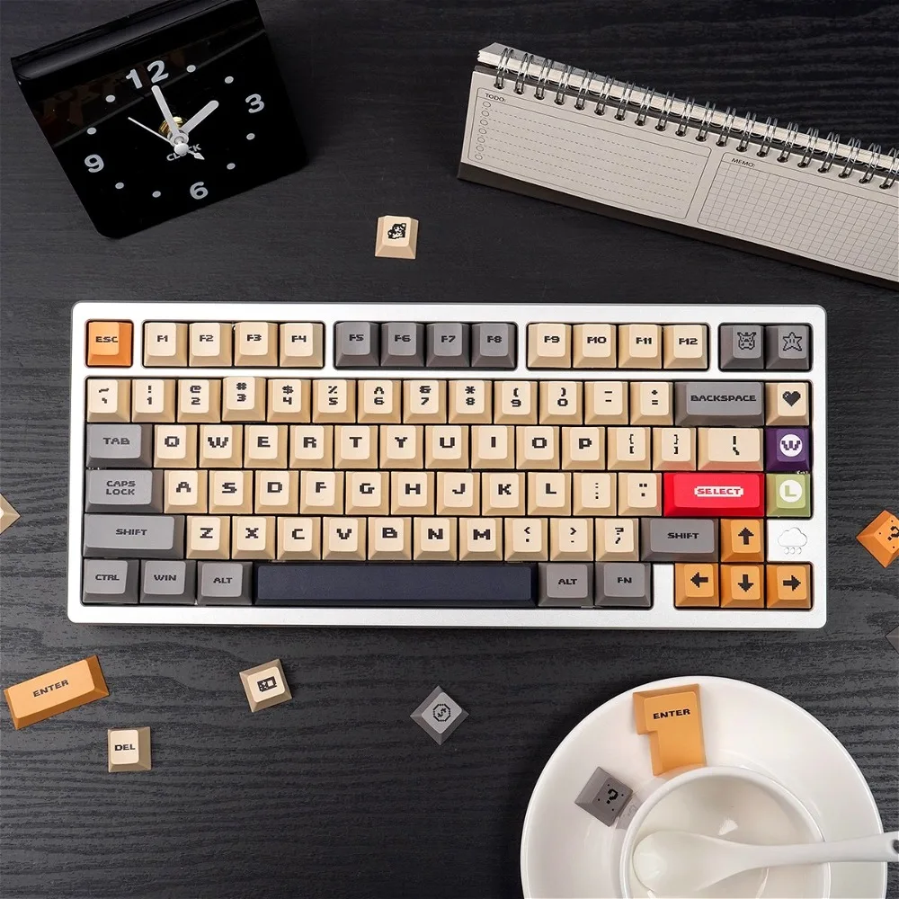 

Retro Style Gray White Yellow PBT Keycaps Heat Sublimation for Mechanical Keyboards Compatible with Wooting