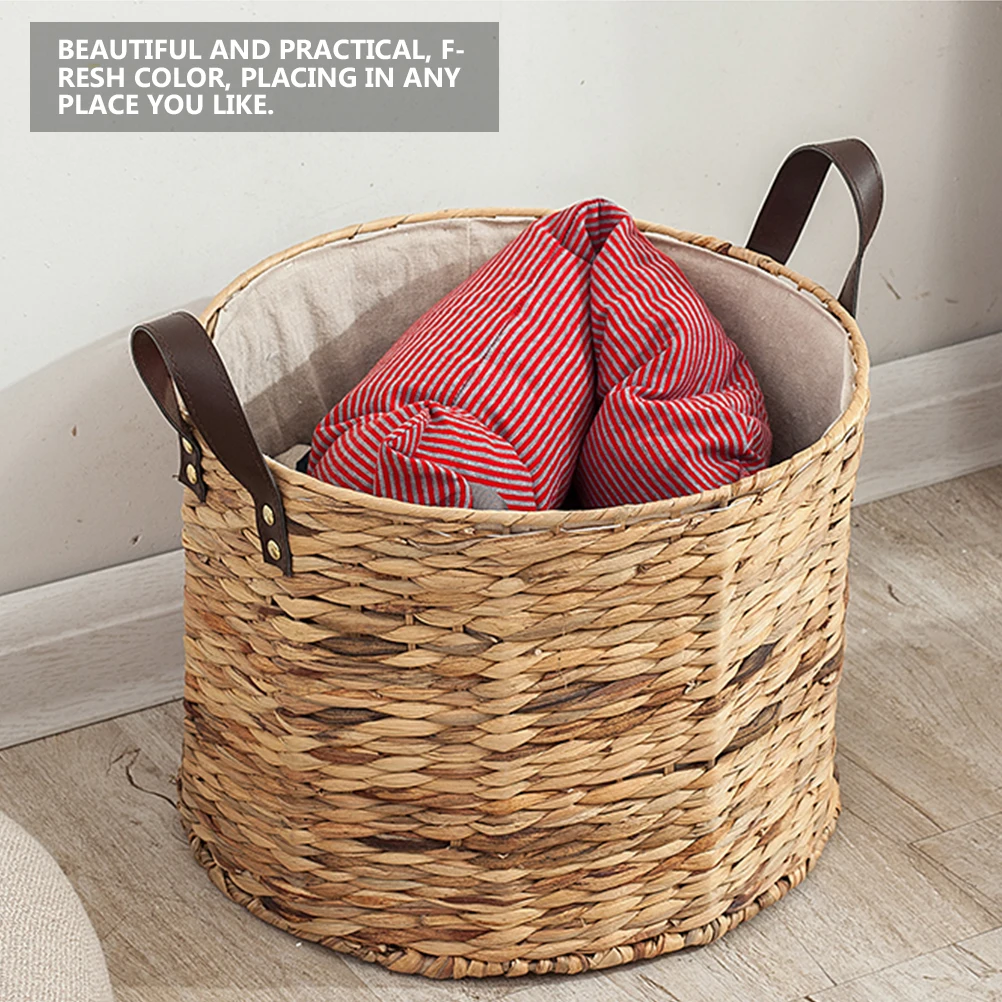 

Straw Storage Basket Woven Breathable Laundry Household Tools Rattan Hamper Basket With Handle Pure Handwoven Clothing Toys