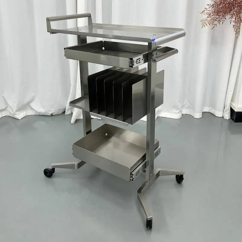 

Steel Salon Trolley Metallic Haridressing Cart Cosmetic Wheels Multi-functional Trolley Carrello Pieghevole Hospital Nail Polish