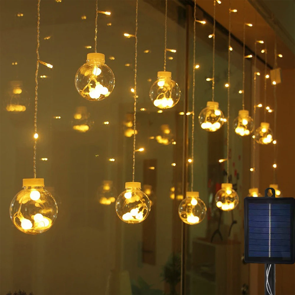 

Солнечная садовая гирлянда, светодиодная солнечная шаровая занавеска с шариками желаний, гирлянда из медной проволоки, уличные лампы, декор для новогодней рождественской вечеринки