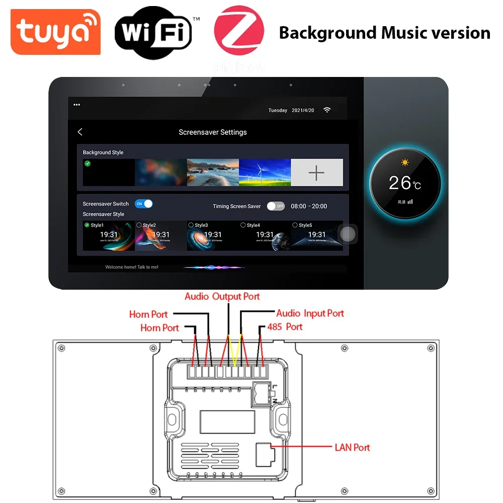 2024 Hot Sale 6 Inch Tuya Smart Home Central Control Touch Panel Knob Adjustment Intelligent Voice Control Tuya Zigbee Gateway