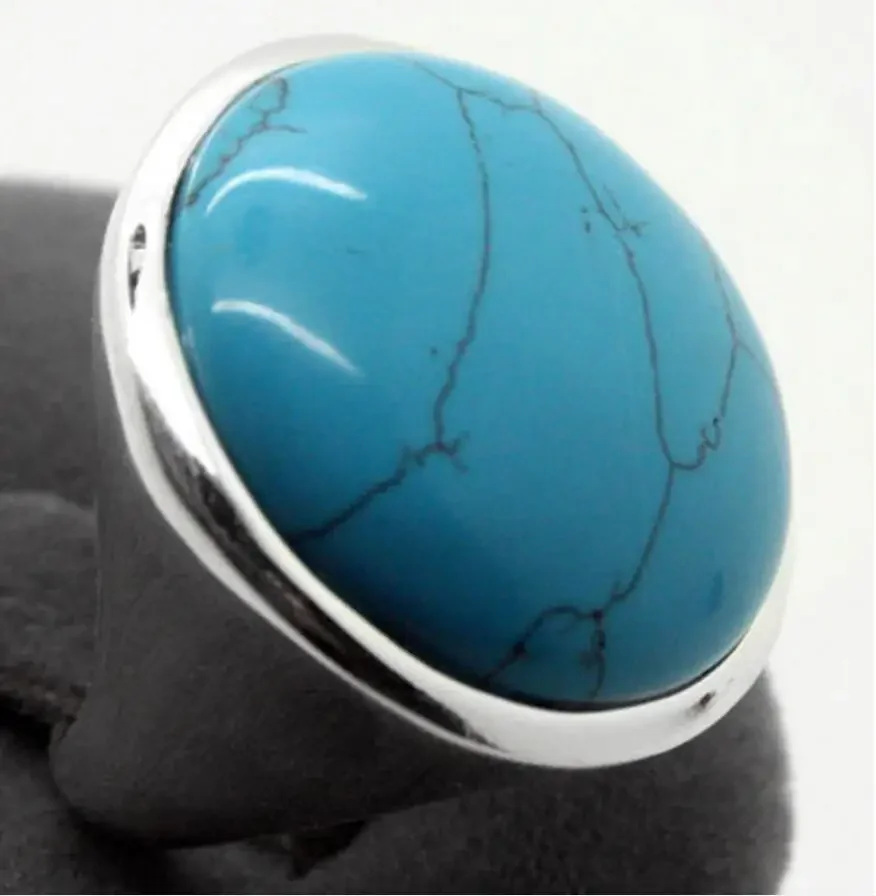 Beste cadeau zeldzame blauwe 24 mm natuurlijke turquoise 925 zilveren sieraden ring maat 7/8/9/10