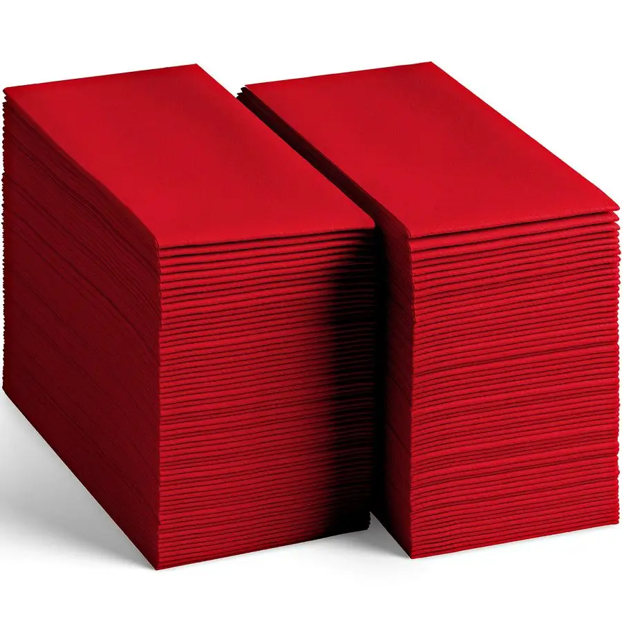 

Disposable LinenFeel Red Napkins, 12 x 17 ClothLike Paper Dinner Napkins For Wedding, Bathroom, Party Or Event