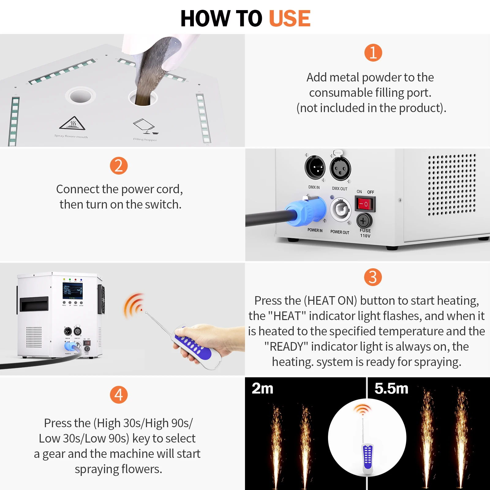 U'King 700 واط RGB LED مسدس آلة شرارة الباردة الأبيض الإلكترونية زهرة آلة الرش العلوي معدات المرحلة لعرض الموسيقى الطرف #6