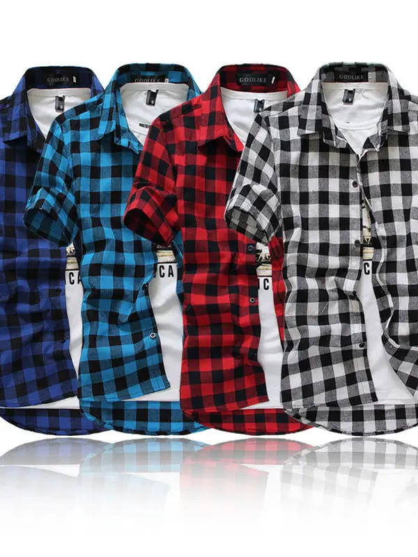 

Summer Men's ort Sve Plaid irt Stand Fit Casual Sle Polyester Fiber Printed Collar Open Cardigan