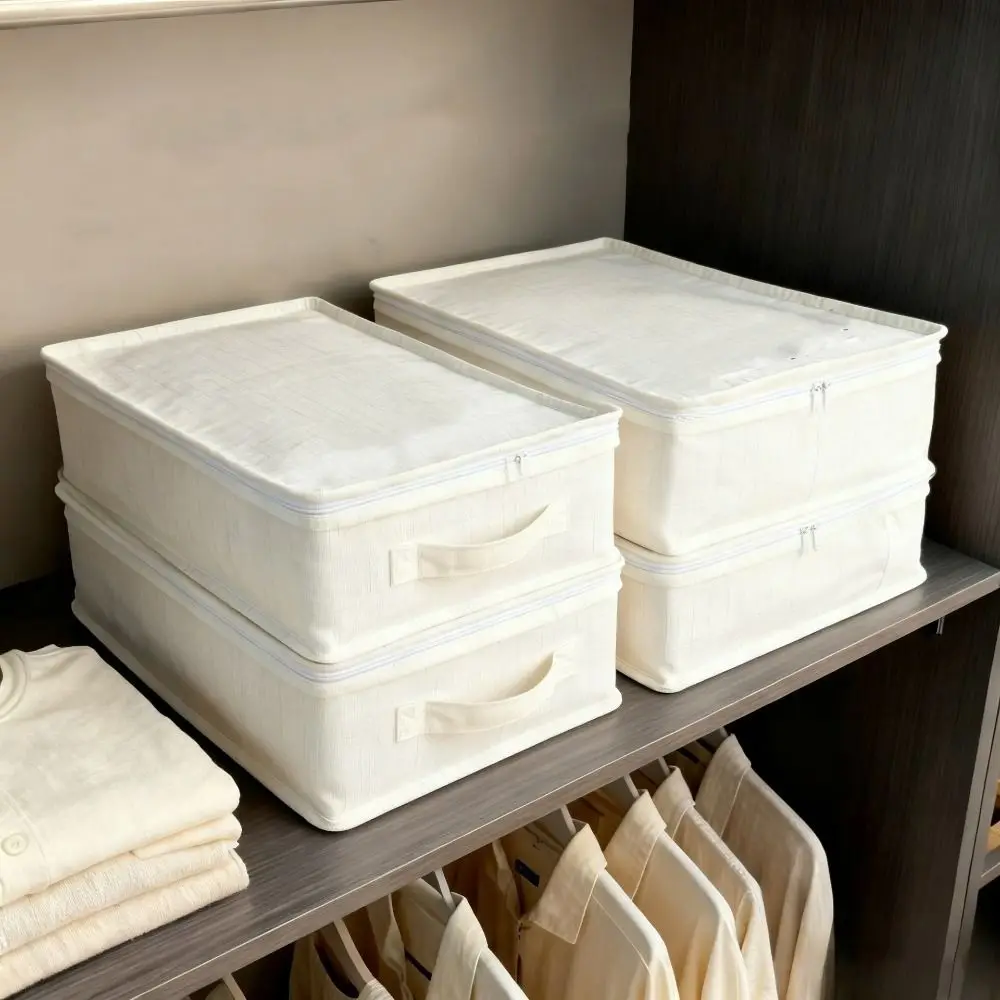 

Вместительный прозрачный контейнер для хранения одежды, пылезащитный складной хлопковый органайзер для хранения, водонепроницаемый, с ручкой, для гардероба