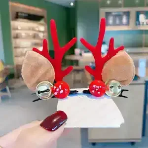 

2 Christmas hairpins: Leaf coffee antlers Christmas hairpin Korean children hairpin girl baby holiday deer clip