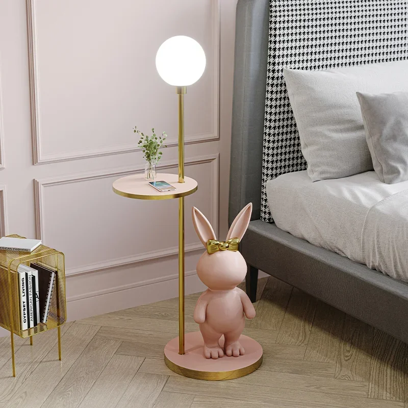 Cute Rabbit Led Floor Lamps for Living Room Girl Bedroom Ambient Lamp Children\'s Room Shelf Ornaments Decorative Standing Light