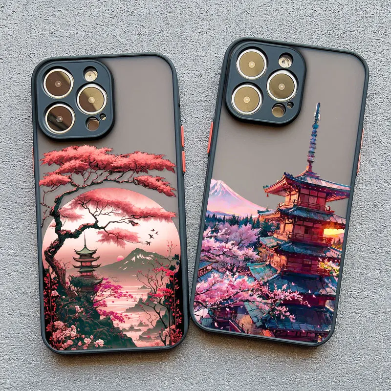 Japanse Esthetische Mount Fuji Telefoon Hoesje Voor Iphone 13 12 Pro Max Mini 15 11 Pro Max 14 7 8 Plus Se2020 Xs X Xr Schokbestendige Hoes