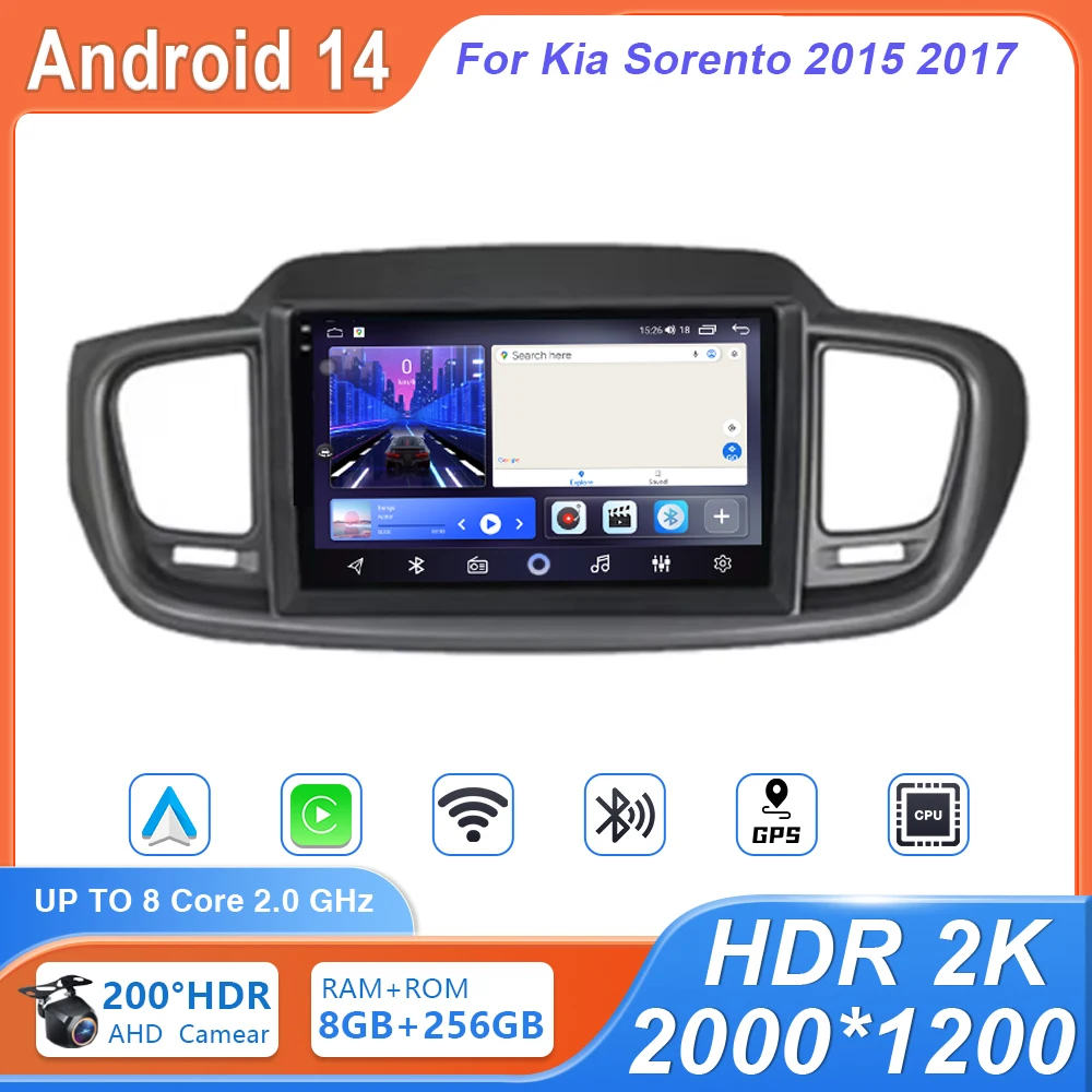 

Автомобиль Android 14 для Kia Sorento 2015 2017, мультимедийный плеер с сенсорным экраном, авторадио, без 2din DVD, высокопроизводительный процессор, головное устройство DVD