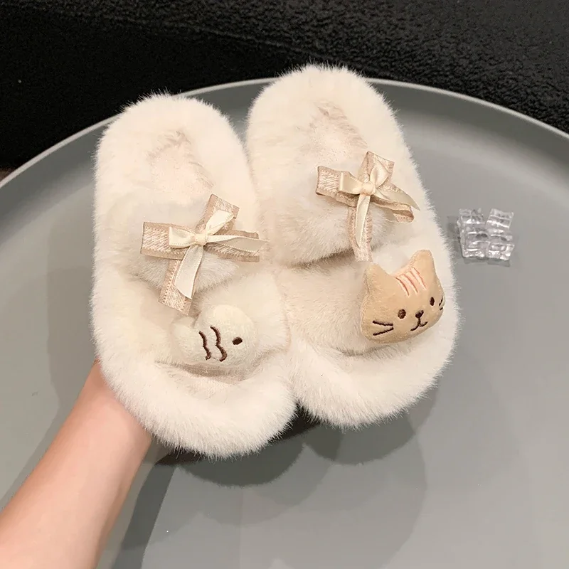 2024 Children Warm Shoes for Girls Winter New Fashion Korean Style Cute Cat Soft Bottom Anti-slippery Casual Outside Slippers