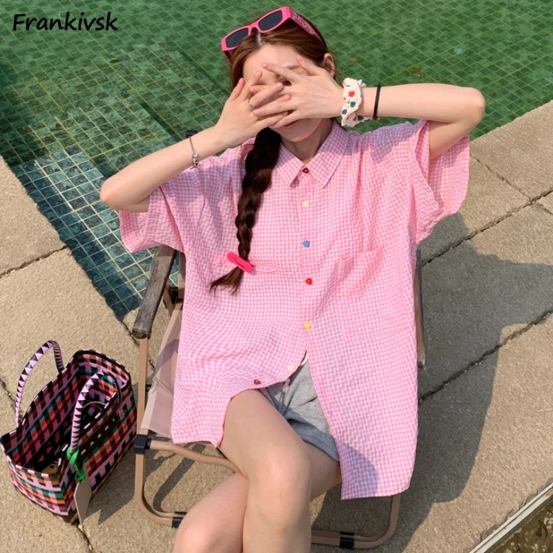 

Женские рубашки Y2k, летние универсальные, милые, в корейском стиле, простая уличная одежда с короткими рукавами, хипстерская темпераментная популярная одежда на каждый день