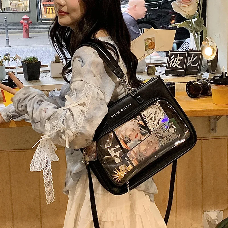 Womens Shoulder Lolita Ita Bag Fashion Gothic Y2k Cute Tote Bag Transparent Jk Chains Large Capacity Handbag Повседневная Сумка