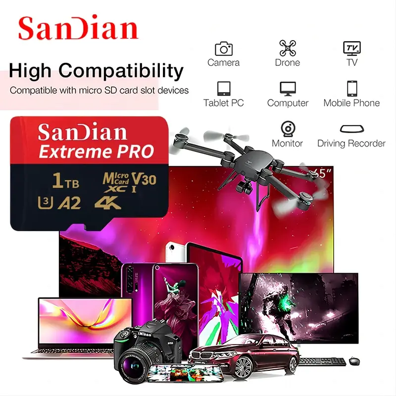 1TB Original High Speed Micro TF/SD Card SD Memory Card 512GB 256GB 128GB Mini Flash Card 30MB/S Class10 For Camera/Phone/PC