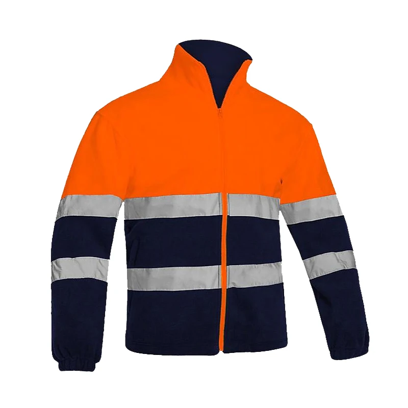 

Men's Two Tone Orange Navy Hi Vis Fleece Jacket Safety Working Clothes With Reflective Stripes