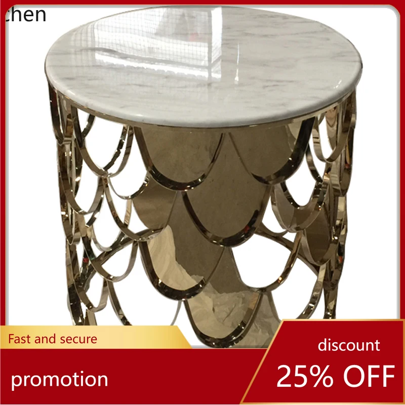 

Элегантный угловой столик ZMLlight из нержавеющей стали с креативным дизайном в виде рыбьей чешуи, для гостиной, дома, балкона, маленький кофейный столик с мраморной столешницей