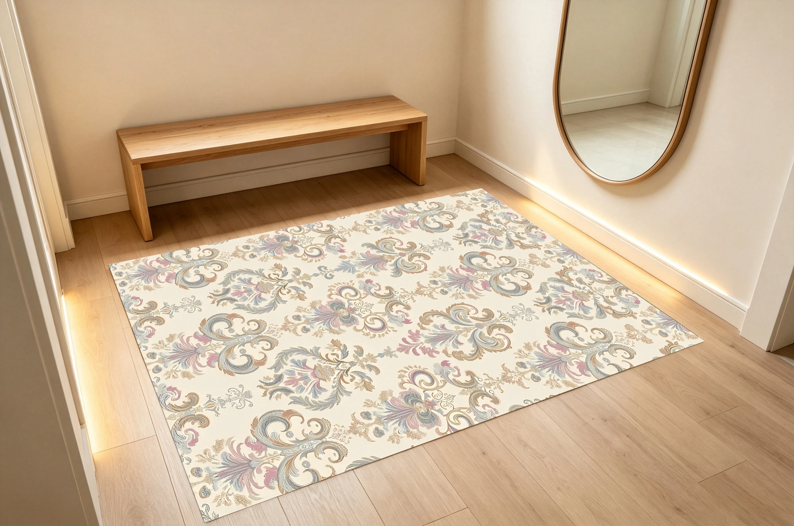 2D Large Rug Beige Back, European Retro Pattern, Light Luxury Style, Comfortable Underfoot, for Living Room & Bedroom
