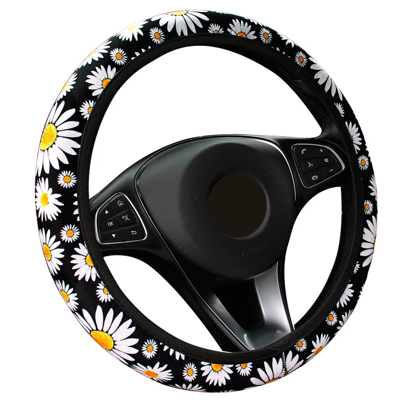 Decoration Knitted Styling Interior Accessories Product Universal Car Cute Daisy Flower Steering Wheel Cover  Car Interior