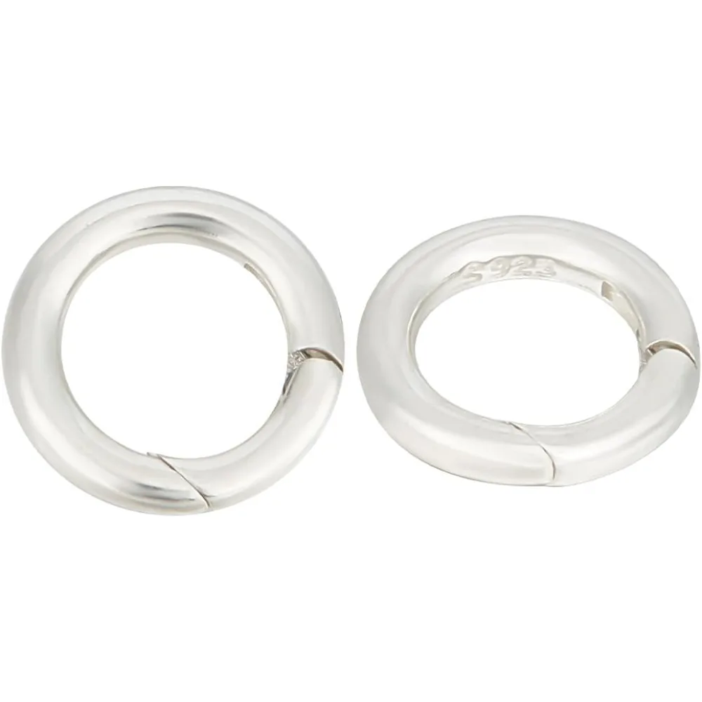 2 Pcs Plated 925 Sterling Silver Trigger Spring O Rings 12mm, Spring Gate Rings Round Carabiner Clip Snap Spring Round