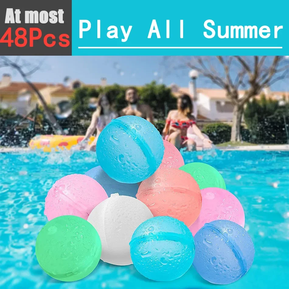 60pcs Reusable Water Fighting Balls Adults Kids Summer Swimming Pool Silicone Water Playing Toys Pool Water Bomb Balloons Games