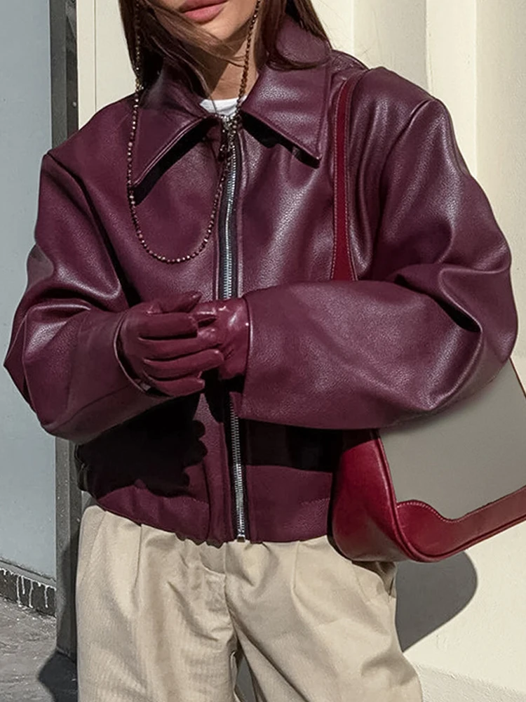 Loose PU Faux Leather Motor Jackets Women 2025 Fashion Autumn Winter Thick Warm Long Sleeve Lapel Zip-Up Oversize Coats Female