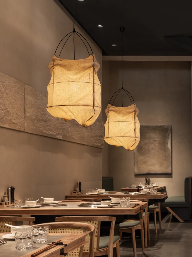 Wabi Sabi Wind Linen Lantern Homestay Hotpot Restaurant Designer Industrial Style Japanese New Chinese Zen Restaurant Lamp