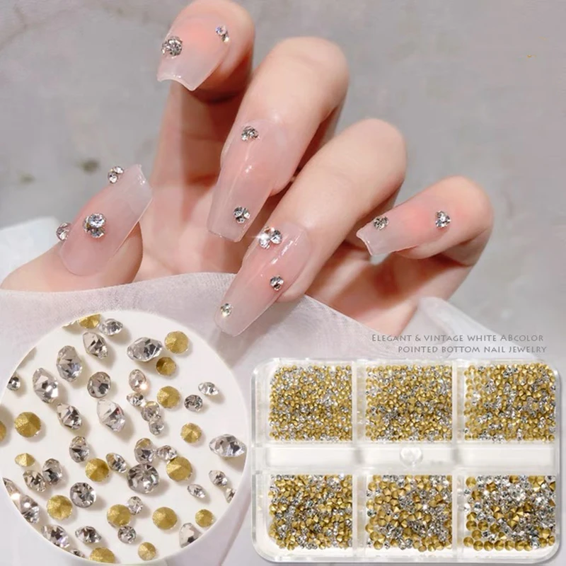 Mix Size Nail Art Rhinestone Shiny Clear Czech AB Crystal Pointed Bottom Glass Strass Stone For 3D Nails Decoration