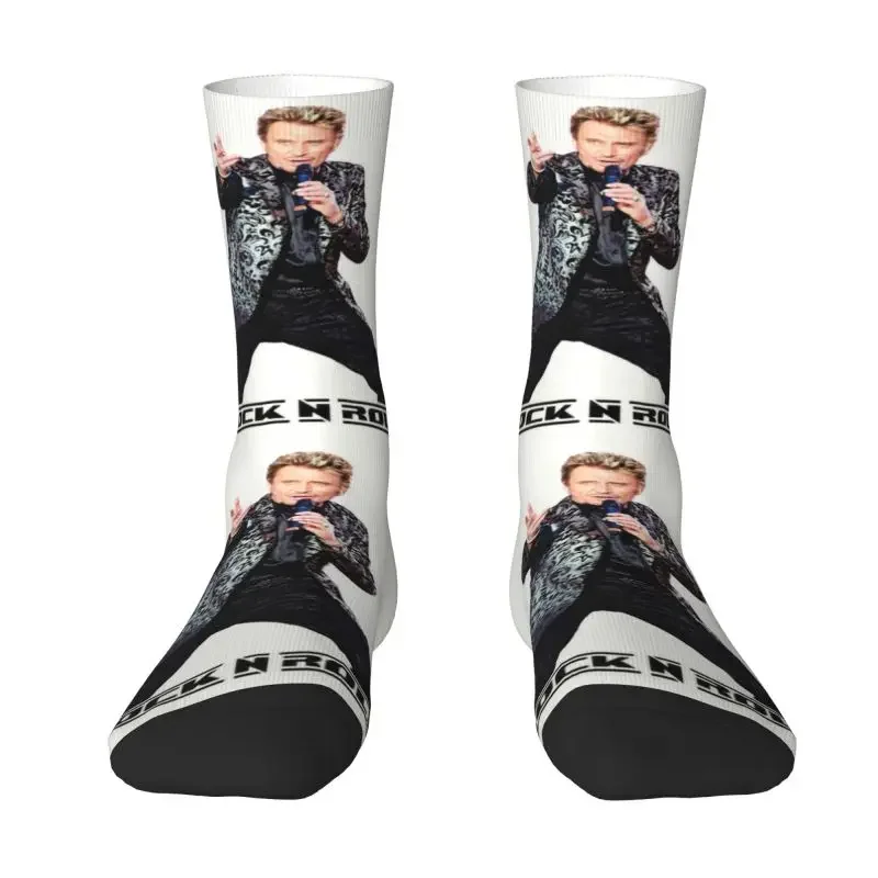 Cute Printing Fiery Rock Hallyday Socks for Men Women Stretch Summer Autumn Winter French Singer Crew Socks