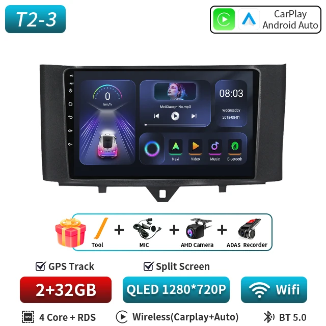 Android 16 Autoradio Voor Smart Fortwo 451 2010-2015 Multimedia GPS Navigatie DSP RDS 4G SWC CarPlay 2Din 9 inch Android Auto BT