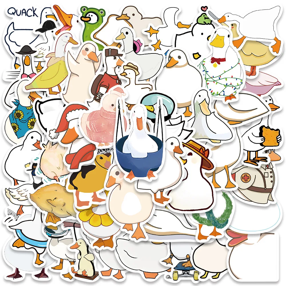 50Pcs Cartoon Simple‑Line Duck Doodle Aesthetic Stickers for Luggage, Books, Water Bottles & Kids’ Toys