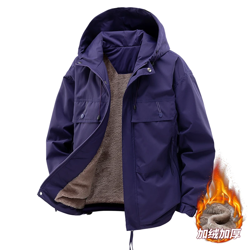 Chaqueta de lana para senderismo de invierno para hombre, cortavientos impermeable a prueba de viento para acampar, abrigos de lana gruesos y cálidos para exteriores, abrigo de invierno para hombre