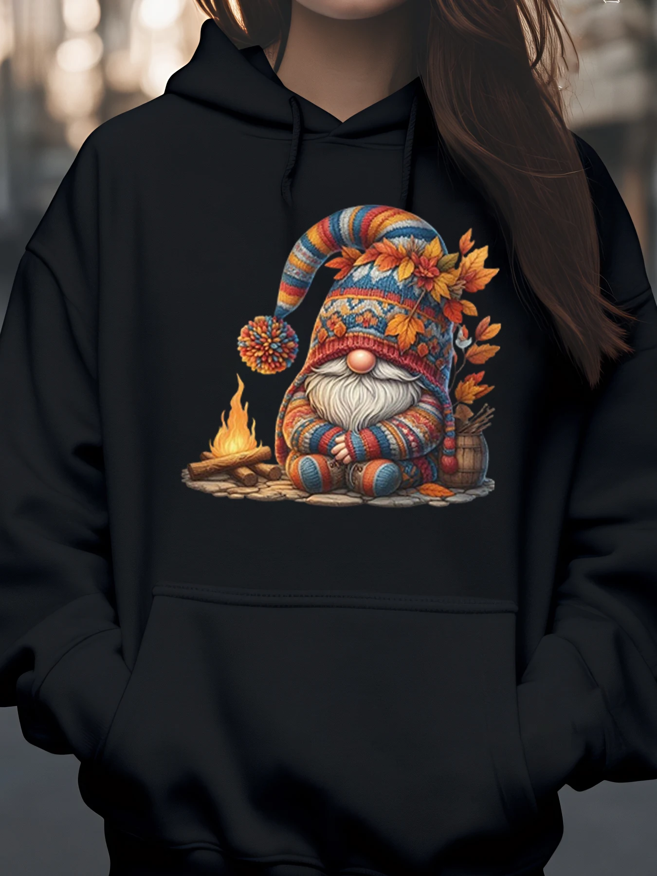 

Осенняя толстовка с принтом камина и гнома, осенний сезон, повседневная одежда для женщин и мужчин