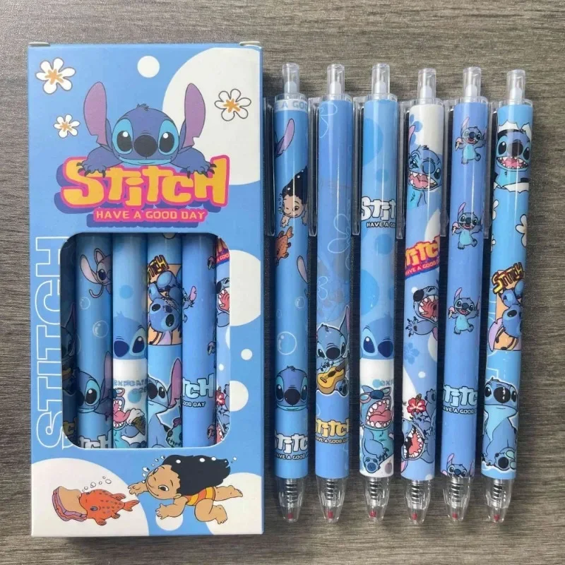 Cute Disney Stitch Roller Ball Pen Cartoon Anime Push Action Pen Fashion Students Stationery Learning Supplies Holiday Gifts