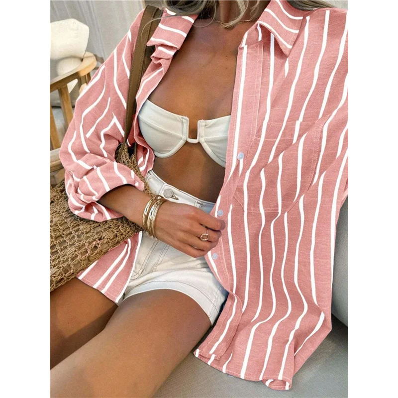 AOAO-Women's Classic-Fit Long Sleeve Shirt Button-Down Long Sleeve Casual Blouse Shirt