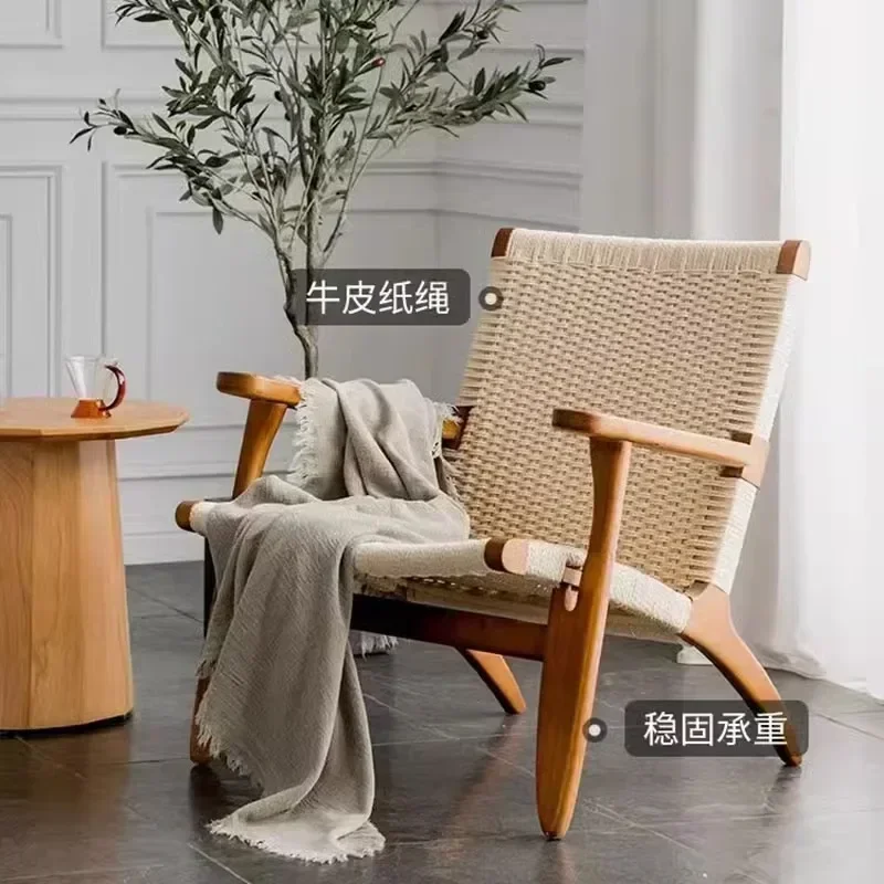 اليابانية Ins كرسي أريكة واحد الخوص كرسي الاستجمام كسول الخوص خشب متين مسند الظهر كرسي شرفة كرسي الأثاث
