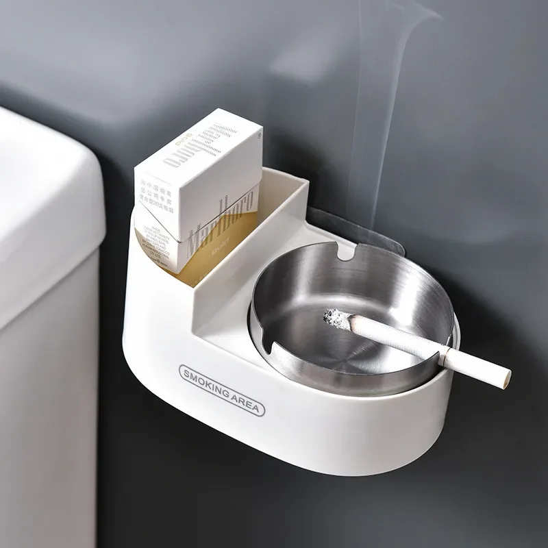 Toilet Hole Free Wall Mounted Ashtray Wth Cover Creative Stainless Steel Cigarette Rack Ashtray Ashtray