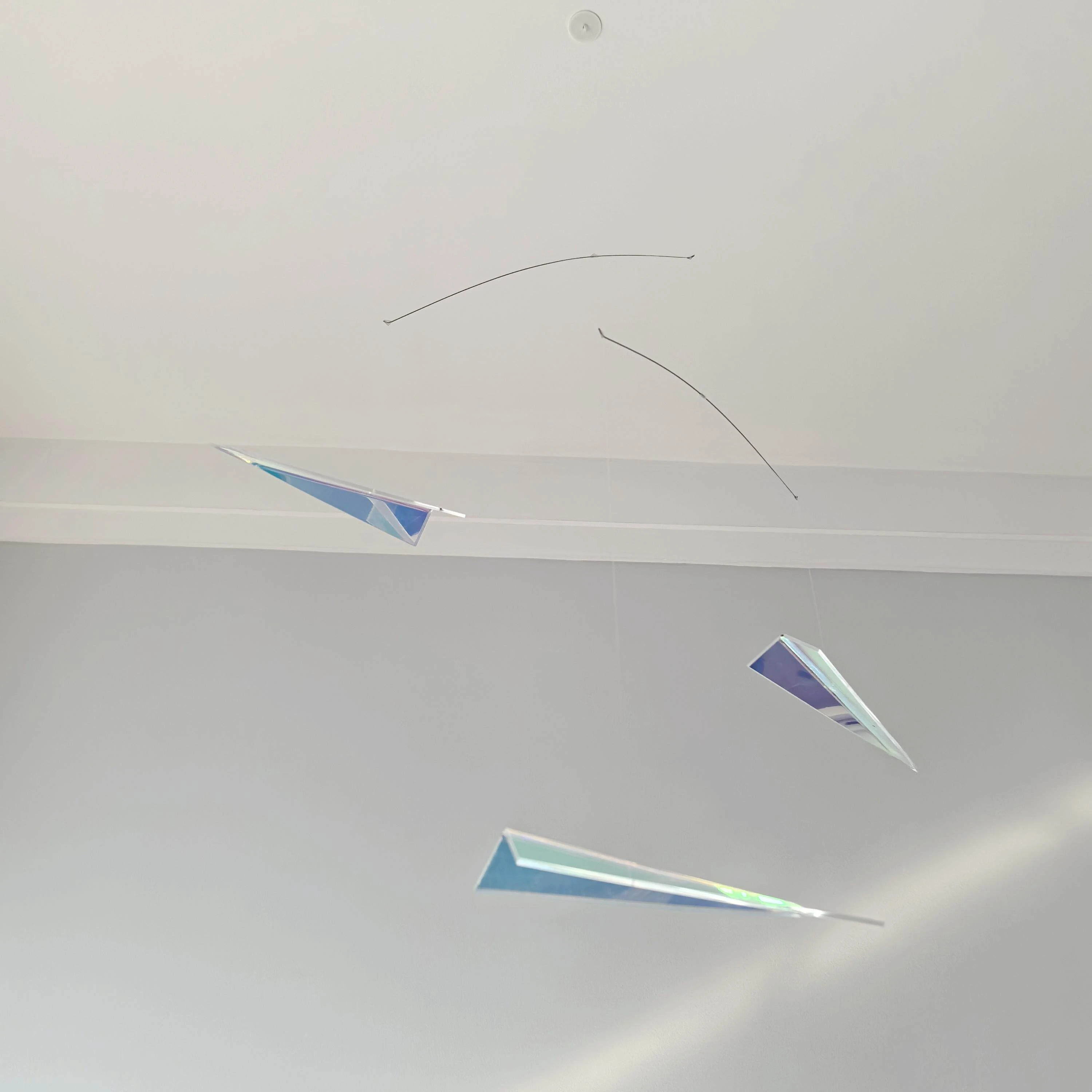 Creative Acrylic Folding Aircraft Aerial Balance Swallow Pendant Spot Sunshine Catcher Home Ceiling Decoration Silent Wind Chime