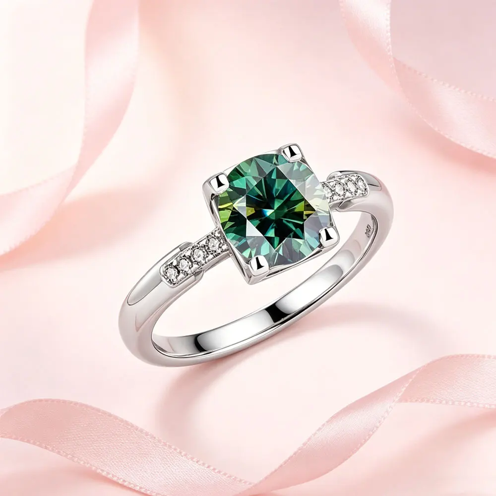 

Round Cut Green 5CT Moissanite Ring 925 Sterling Silver Engagement Promise Band The best gift for a girlfriend Unique jewelry