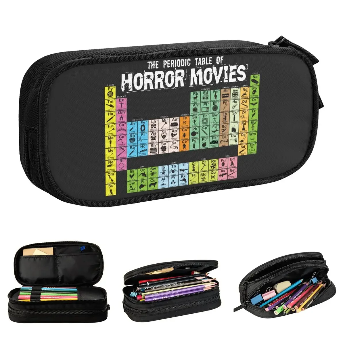 

Periodic Table Of Horror Movies Pencil Cases Scary Geek Nerd cases Pen Holder Bags School Supplies Gifts Stationery