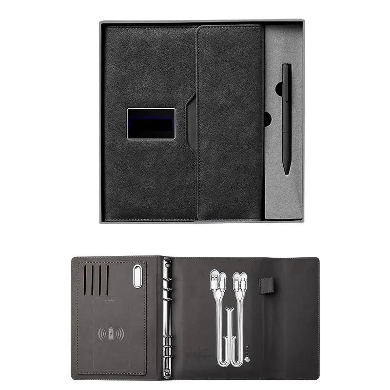 

2025customized. high quality loose-leaf notebook with wireless and Powerbank conference celebration souvenir se