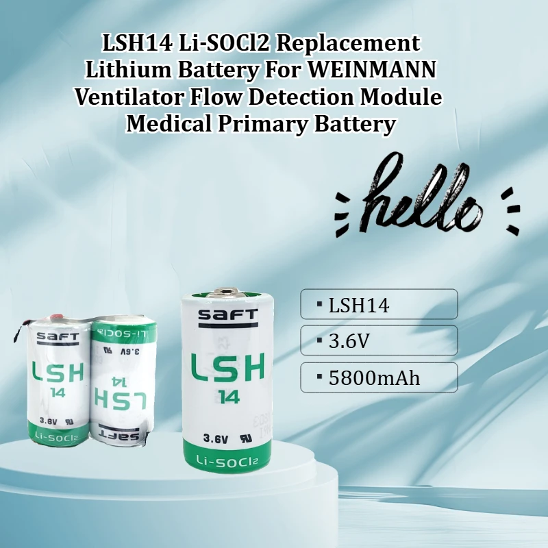 LSH14 3.6V Li-SOCl2 Replacement Lithium Battery For WEINMANN Ventilator Flow Detection Module 5800mAh Medical Primary Battery