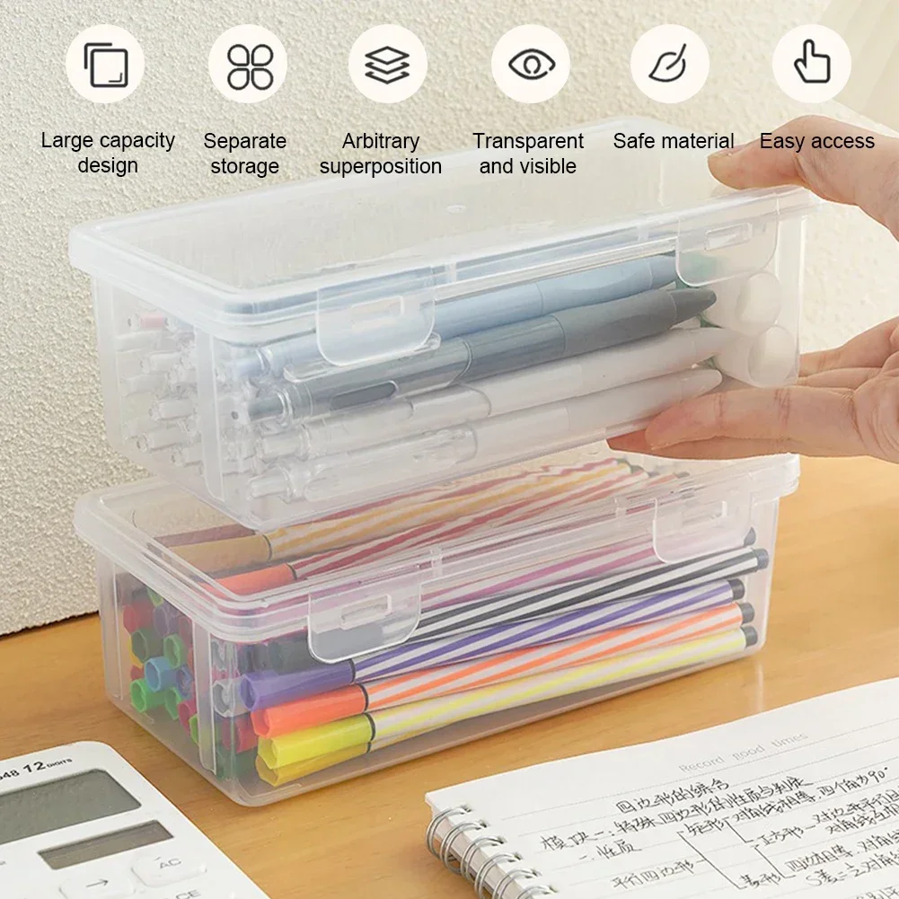 1Pcs Transparent Pencil Case Sketch Plastic Pencil Storage Case Art Student Pencil Case Large Capacity Toolbox School Supplies