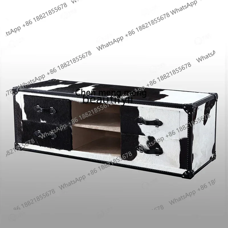 Nuevo Producto, mueble de TV medieval americano, mueble de almacenamiento de cuero de aluminio espacial, cabina de caja de cuero de cera de aceite de viento industrial personalizada
