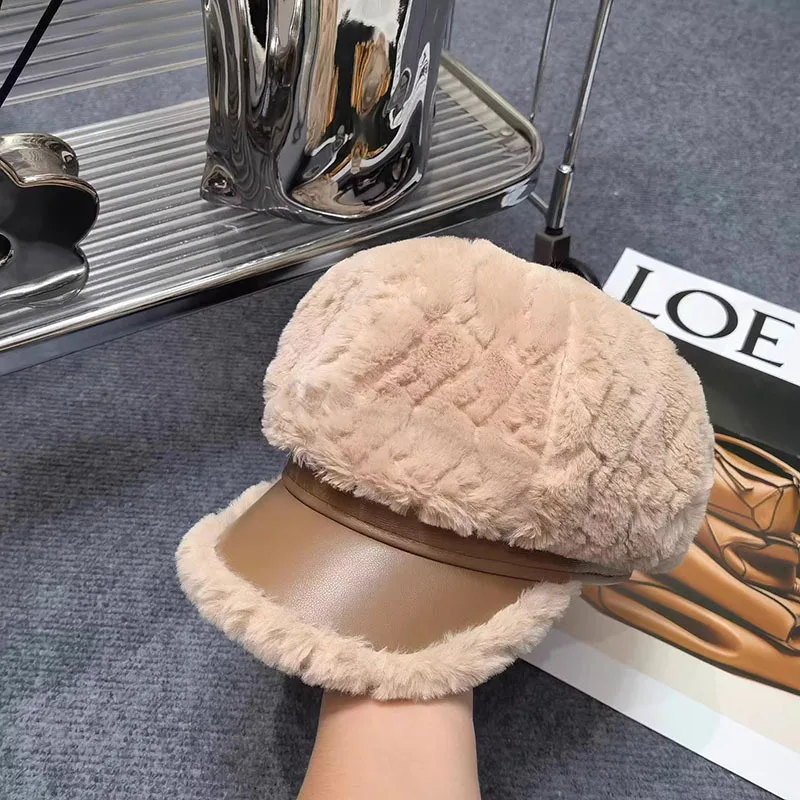 1 Stück achteckige Fleece-Baskenmütze für Damen, Freizeitwärme, vielseitige einfarbige Totenkopfmütze, geeignet für Urlaubs-Trialve und Alltagskleidung